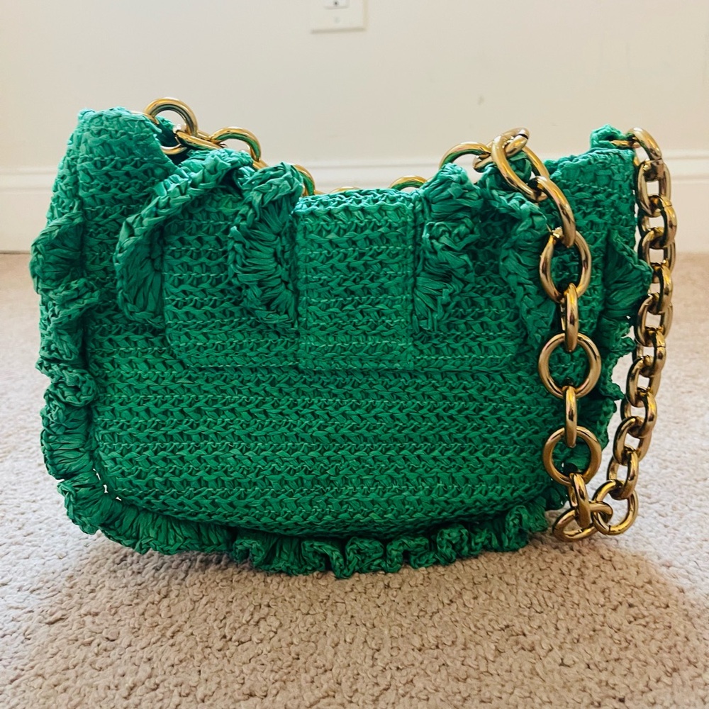 Zara Emerald Crochet Bag with Gold Chain - Picture 5 of 6